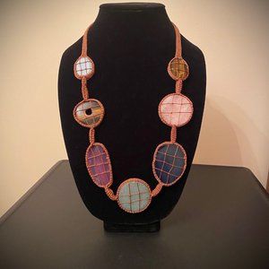 Exotic Large Multi-colored Gemstone Hand-made Macrame Necklace